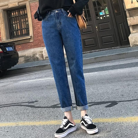 Jeans For Women High Waist Cotton White Harem Mom Jeans Spring 2019 New Plus Size Black Women Jeans Denim Pants Beige Blue