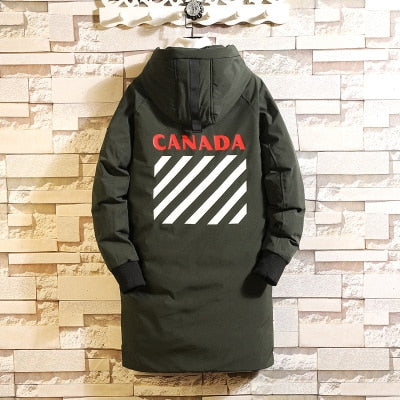 2019 Winter Men's Long Coat fashion Thick warm slim Casual hooded jackets Long sleeve printed high quality cotton jacket black