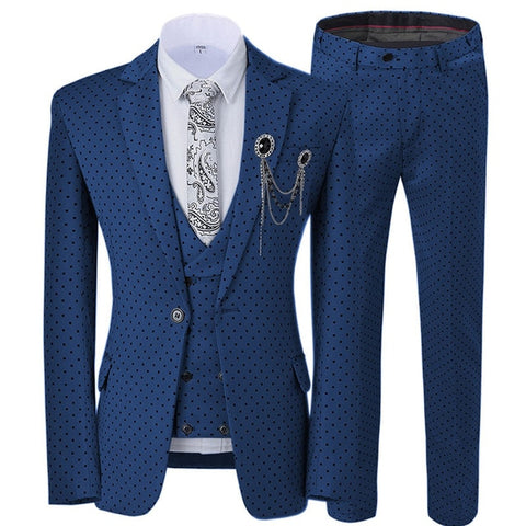 2019 Men's Poika dot Suit 3-Pieces latest coat pant designs Notch Lapel Tuxedos Groomsmen For Wedding/party(Blazer+vest+Pants)