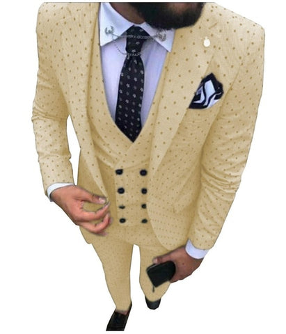 Mens suits Wave point Three Pieces Men Dress Suits Casual Commuter office business suits For Wedding(Blazer+Vest+Pants)