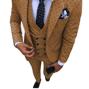 Mens suits Wave point Three Pieces Men Dress Suits Casual Commuter office business suits For Wedding(Blazer+Vest+Pants)