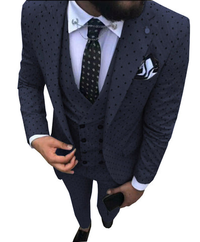 Mens suits Wave point Three Pieces Men Dress Suits Casual Commuter office business suits For Wedding(Blazer+Vest+Pants)