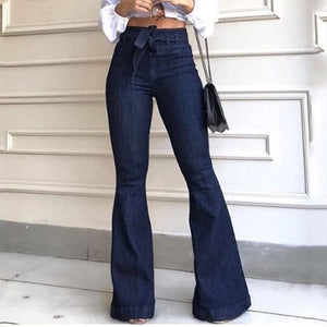 Skinny High Waist Denim Women Flare Pants Street Style Blue Sexy Vintage Ladies Flared Trousers Bell Bottom Jeans Fall