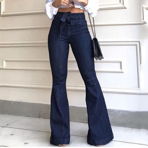 Skinny High Waist Denim Women Flare Pants Street Style Blue Sexy Vintage Ladies Flared Trousers Bell Bottom Jeans Fall