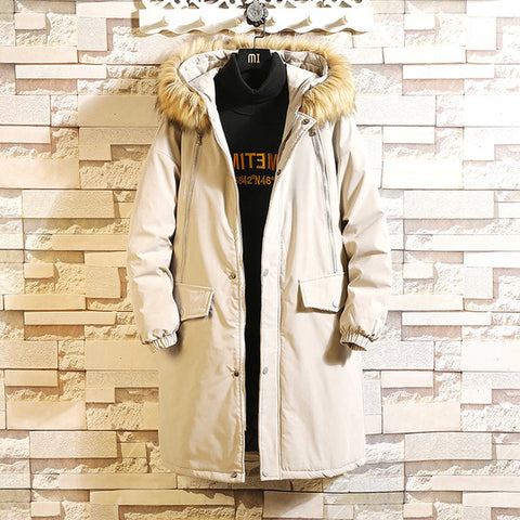 2019 Winter Men's Long Coat fashion Thick warm slim Casual hooded jackets Long sleeve printed high quality cotton jacket black
