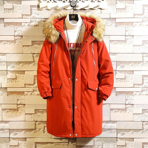 2019 Winter Men's Long Coat fashion Thick warm slim Casual hooded jackets Long sleeve printed high quality cotton jacket black