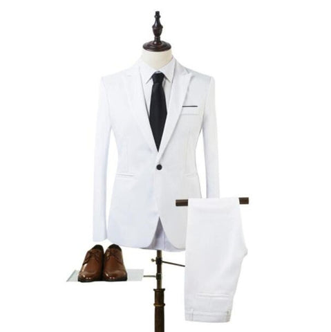 New Fashion Men's Suit Suit Groom Solid Color Wedding Dress White-collar Work Dress Jacket + Pants Suit Casual Suit