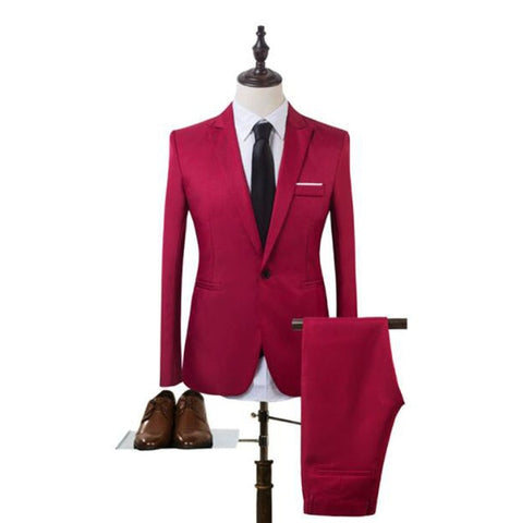 New Fashion Men's Suit Suit Groom Solid Color Wedding Dress White-collar Work Dress Jacket + Pants Suit Casual Suit