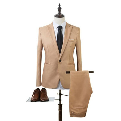 New Fashion Men's Suit Suit Groom Solid Color Wedding Dress White-collar Work Dress Jacket + Pants Suit Casual Suit