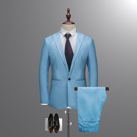 Jacket + Pant New Men Business Slim Suits Sets Solid Color Wedding Office Dress Two-piece Suit Blazers Coat Trousers Waistcoat