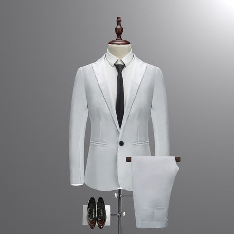 Jacket + Pant New Men Business Slim Suits Sets Solid Color Wedding Office Dress Two-piece Suit Blazers Coat Trousers Waistcoat