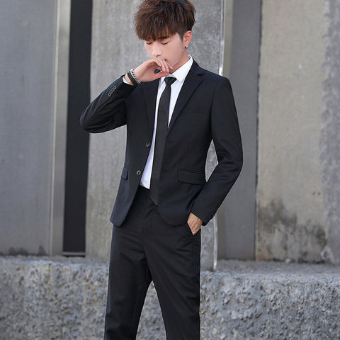 Men Suit Jacket+Pants 2019 Autumn New Fashion Solid Casual Business Slim Fit Wedding Suits Male Costume Homme Men's Classic Suit
