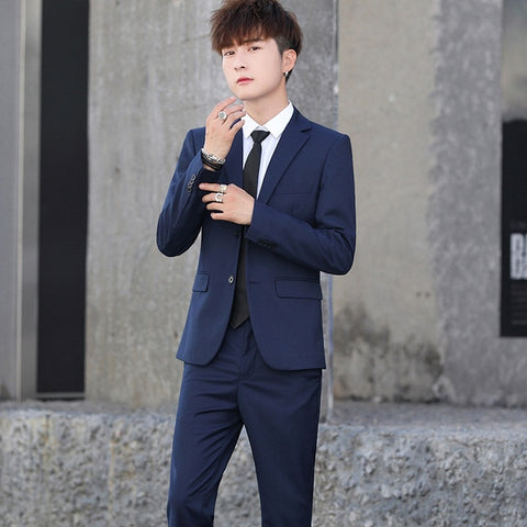 Men Suit Jacket+Pants 2019 Autumn New Fashion Solid Casual Business Slim Fit Wedding Suits Male Costume Homme Men's Classic Suit