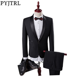 PYJTRL Mens Classic Shawl Lapel Black Two-piece Set Suits Wedding Groom Evening Party Prom Dress Tuxedo Costume Homme Men Suit