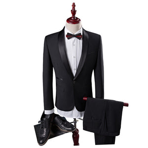 PYJTRL Mens Classic Shawl Lapel Black Two-piece Set Suits Wedding Groom Evening Party Prom Dress Tuxedo Costume Homme Men Suit