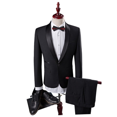 PYJTRL Mens Classic Shawl Lapel Black Two-piece Set Suits Wedding Groom Evening Party Prom Dress Tuxedo Costume Homme Men Suit