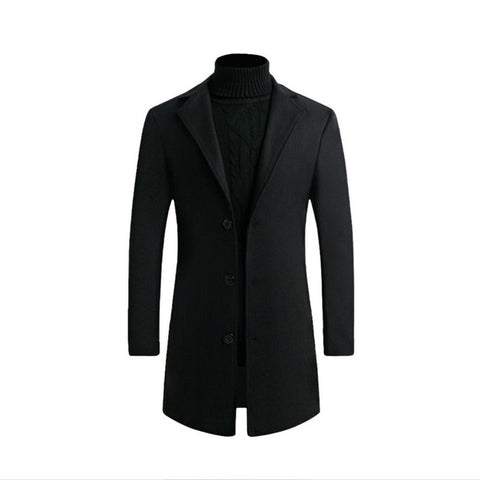 Autumn Winter Mens Brand Fleece blends Jacket Male Overcoat Casual Solid Slim collar coats Long cotton trench coat Streetwear
