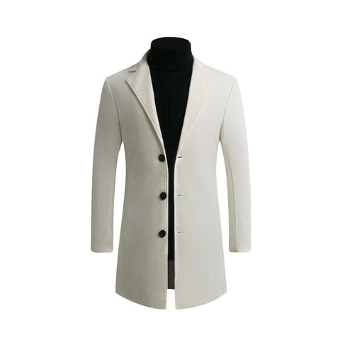 Autumn Winter Mens Brand Fleece blends Jacket Male Overcoat Casual Solid Slim collar coats Long cotton trench coat Streetwear