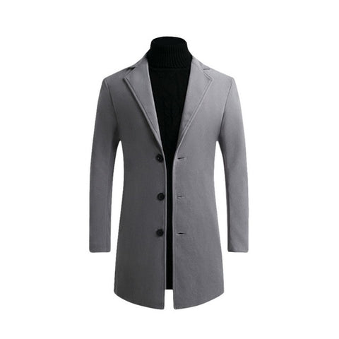 Autumn Winter Mens Brand Fleece blends Jacket Male Overcoat Casual Solid Slim collar coats Long cotton trench coat Streetwear