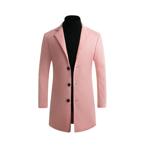 Autumn Winter Mens Brand Fleece blends Jacket Male Overcoat Casual Solid Slim collar coats Long cotton trench coat Streetwear