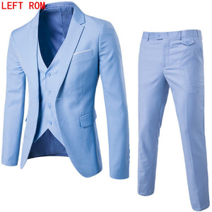 (Jacket+Pant+Vest) Luxury Men Wedding Suit Male Blazers Slim Fit Suits For Men Costume Business Formal Party Blue Classic Black
