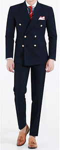 Custom Big Skinny Men Suit Slim Fit Men Wedding Suits Navy Blue Peaked Lapel Double Breasted Formal Men Suits 2 Piece Groom Suit