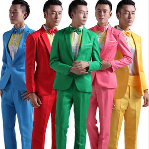 Suit Men New 2019 Long-Sleeved Men's Suits Dress Hosted Theatrical Tuxedos For Men Wedding Prom Red Yellow Blue And Green M L XL
