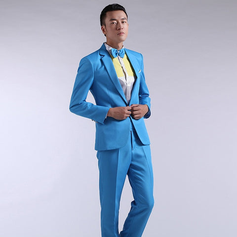 Suit Men New 2019 Long-Sleeved Men's Suits Dress Hosted Theatrical Tuxedos For Men Wedding Prom Red Yellow Blue And Green M L XL