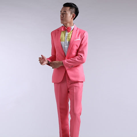 Suit Men New 2019 Long-Sleeved Men's Suits Dress Hosted Theatrical Tuxedos For Men Wedding Prom Red Yellow Blue And Green M L XL