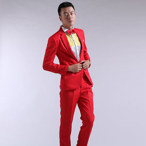 Suit Men New 2019 Long-Sleeved Men's Suits Dress Hosted Theatrical Tuxedos For Men Wedding Prom Red Yellow Blue And Green M L XL