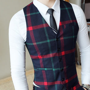 Plaid Wedding Suit 2019 Fashion Check Suit Men Vintage Prom Banquet Suit Men Slim Fit Double Breasted Suit Jacket Vest Pant