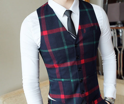 Plaid Wedding Suit 2019 Fashion Check Suit Men Vintage Prom Banquet Suit Men Slim Fit Double Breasted Suit Jacket Vest Pant