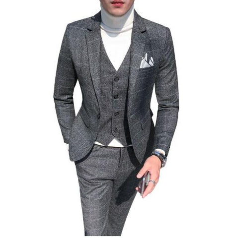 3 Pieces 2019 Suits Men British New Style  Designs Royal Blue Mens Suit Autumn Winter Thick Slim Fit Plaid Wedding Dress Tuxedos