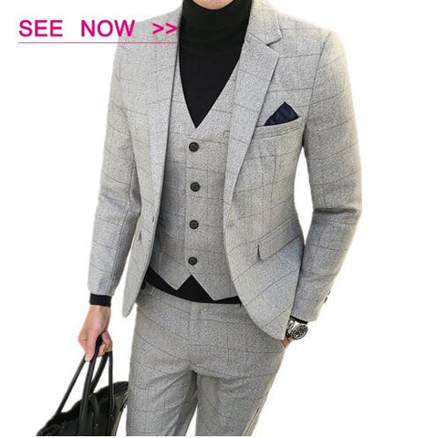 3 Pieces 2019 Suits Men British New Style  Designs Royal Blue Mens Suit Autumn Winter Thick Slim Fit Plaid Wedding Dress Tuxedos