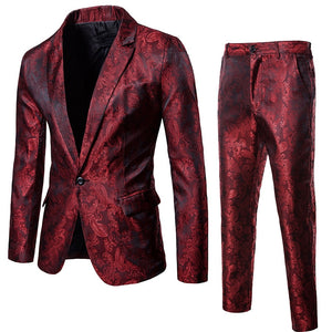 Purple Paisley Floral Gilding One Button Suit ( Jacket+Pants) Men 2018 Stage Party Weeding Tuxedo Blazer Men Terno Masculino 2XL