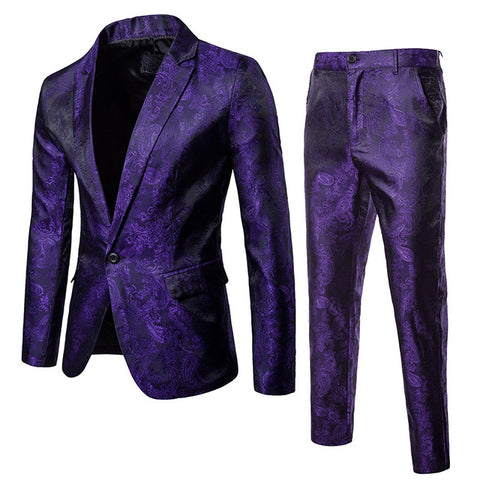 Purple Paisley Floral Gilding One Button Suit ( Jacket+Pants) Men 2018 Stage Party Weeding Tuxedo Blazer Men Terno Masculino 2XL