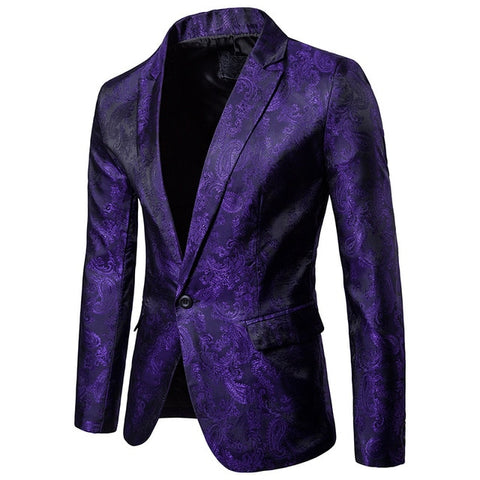 Purple Paisley Floral Gilding One Button Suit ( Jacket+Pants) Men 2018 Stage Party Weeding Tuxedo Blazer Men Terno Masculino 2XL
