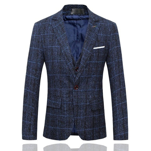 3 Pieces 2019 Suits Men British New Style  Designs Royal Blue Mens Suit Autumn Winter Thick Slim Fit Plaid Wedding Dress Tuxedos