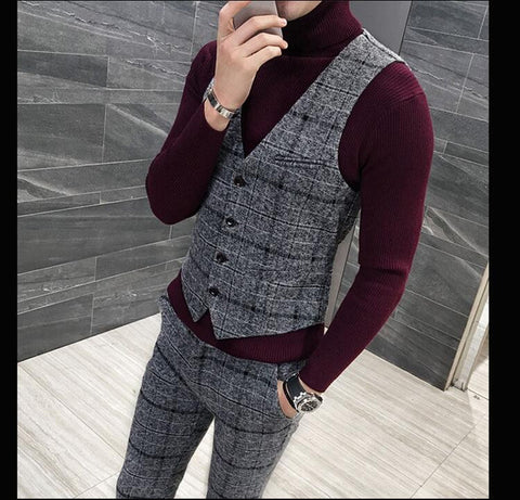 3 Pieces 2019 Suits Men British New Style  Designs Royal Blue Mens Suit Autumn Winter Thick Slim Fit Plaid Wedding Dress Tuxedos