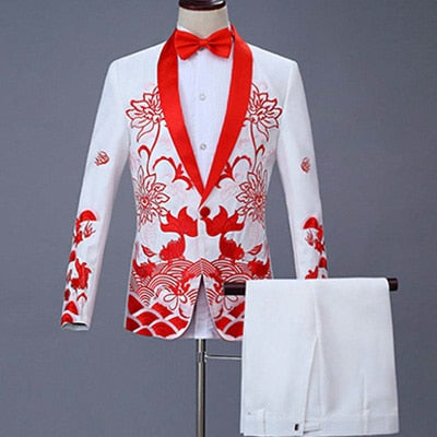 2 Pieces Set 2019 men's Chinese dress stage host singer costumes ceremonial embroidered suit Prom Party Suits Wedding 1283