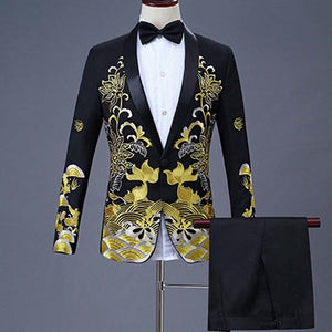2 Pieces Set 2019 men's Chinese dress stage host singer costumes ceremonial embroidered suit Prom Party Suits Wedding 1283