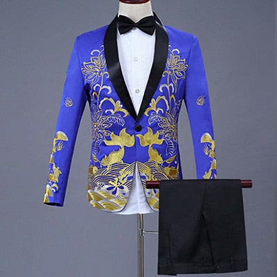 2 Pieces Set 2019 men's Chinese dress stage host singer costumes ceremonial embroidered suit Prom Party Suits Wedding 1283