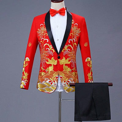 2 Pieces Set 2019 men's Chinese dress stage host singer costumes ceremonial embroidered suit Prom Party Suits Wedding 1283
