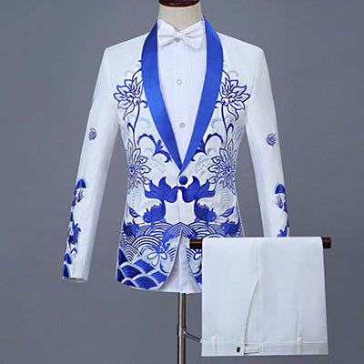 2 Pieces Set 2019 men's Chinese dress stage host singer costumes ceremonial embroidered suit Prom Party Suits Wedding 1283