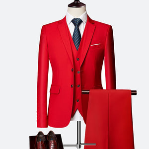 (10 colors) high quality men's suit 3 piece set, 2019 new slim business solid color suit, fashion large size groom dress suit