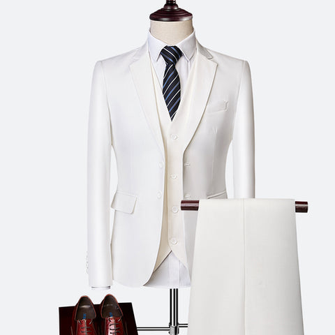 (10 colors) high quality men's suit 3 piece set, 2019 new slim business solid color suit, fashion large size groom dress suit