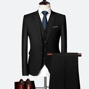 (10 colors) high quality men's suit 3 piece set, 2019 new slim business solid color suit, fashion large size groom dress suit