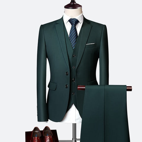 (10 colors) high quality men's suit 3 piece set, 2019 new slim business solid color suit, fashion large size groom dress suit
