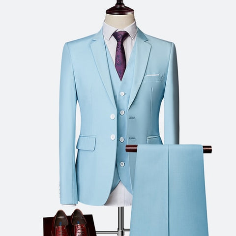 (10 colors) high quality men's suit 3 piece set, 2019 new slim business solid color suit, fashion large size groom dress suit