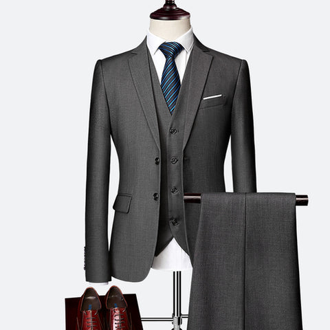 (10 colors) high quality men's suit 3 piece set, 2019 new slim business solid color suit, fashion large size groom dress suit